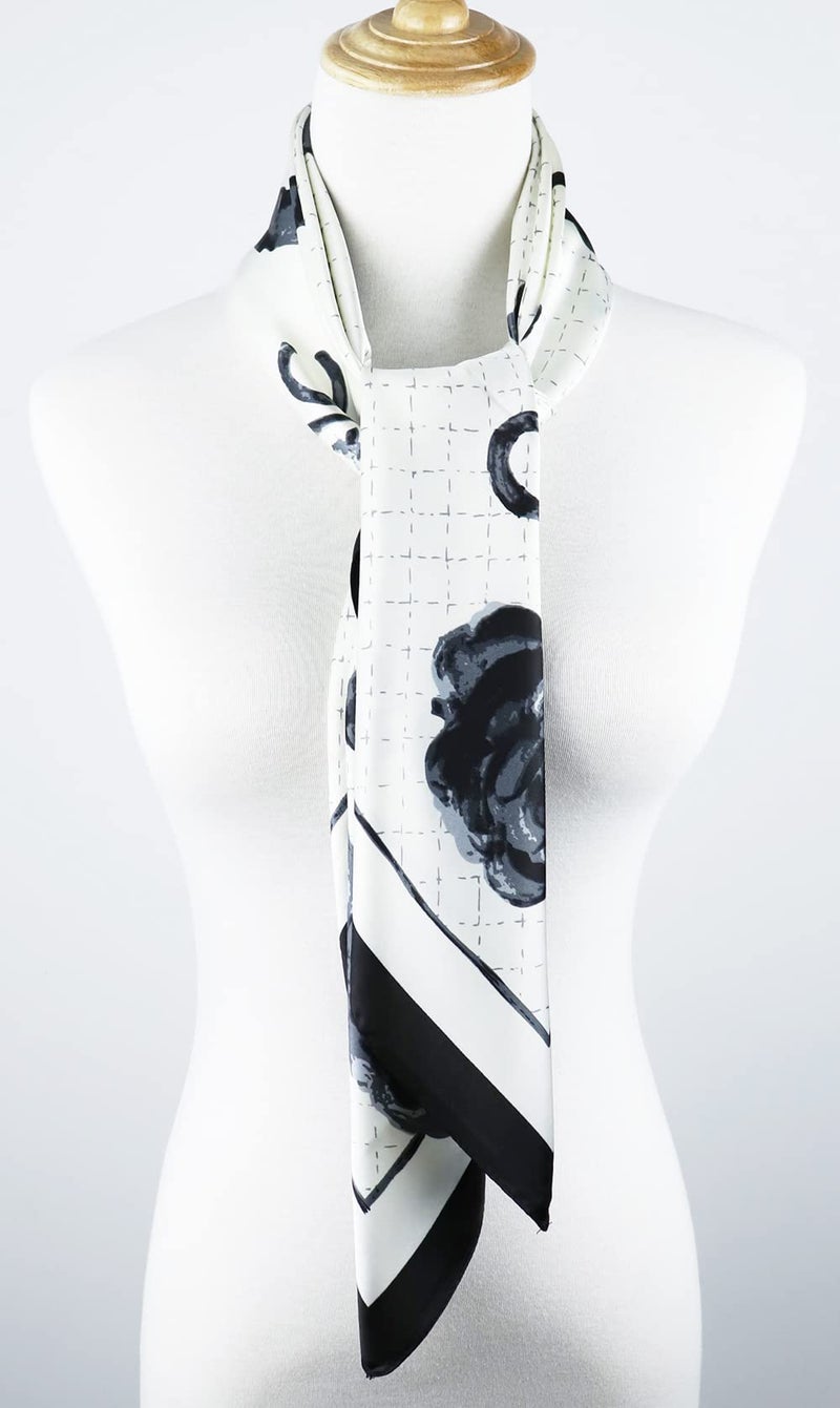 vabovin Women's Large Satin Square Headscarf 35" Silk Feeling Scarf For Hair Wrapping at Night (White Flowers Pattern) - Image 2